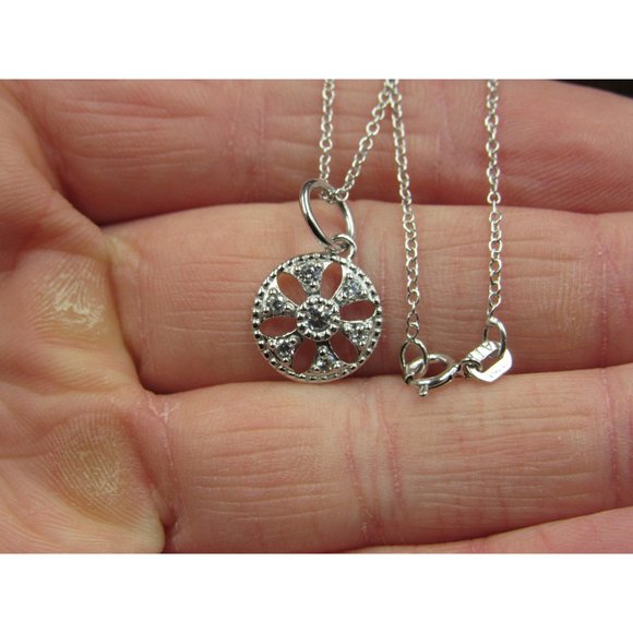 18 Inch Sterling Silver Stylish Petite Circle Cubic Zirconia Necklace - Picture 2 of 7